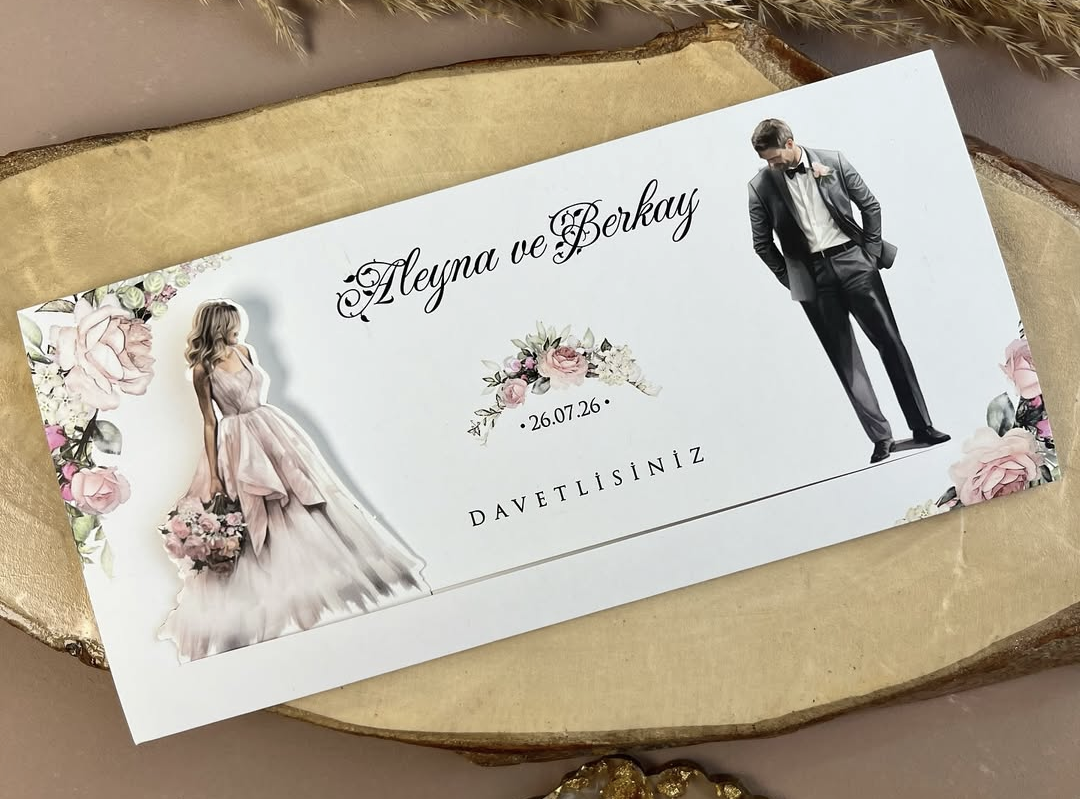 Faire-part de Mariage animé Mariée avec bouquet de fleurs (x50)