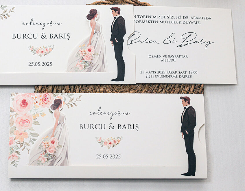 Faire-part de Mariage animé Mariée fleurs roses (x50)